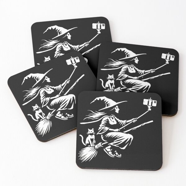Item preview, Witch Flying with a Cat Taking a Selfie designed and sold by Blink Art Studio.