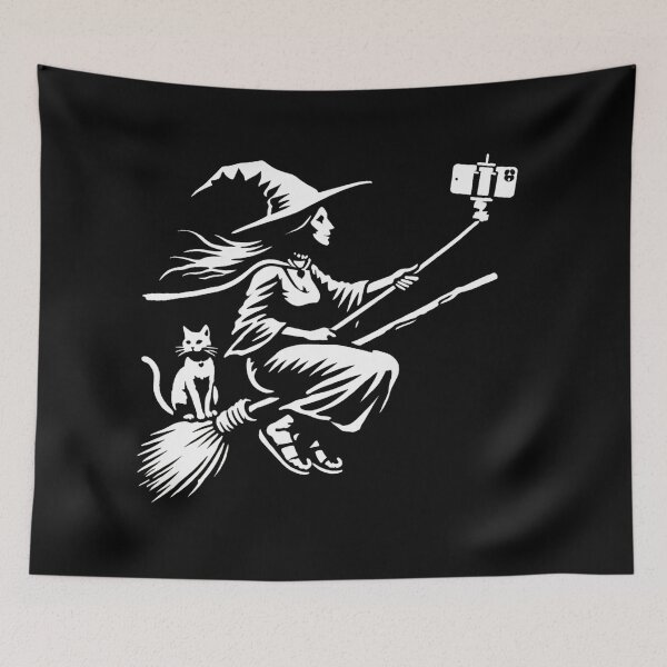 Item preview, Witch Flying with a Cat Taking a Selfie designed and sold by Blink Art Studio.