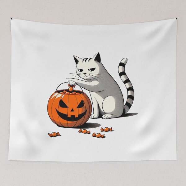 Item preview, Cat Pulling Candy from an Orange Pumpkin designed and sold by Blink Art Studio.