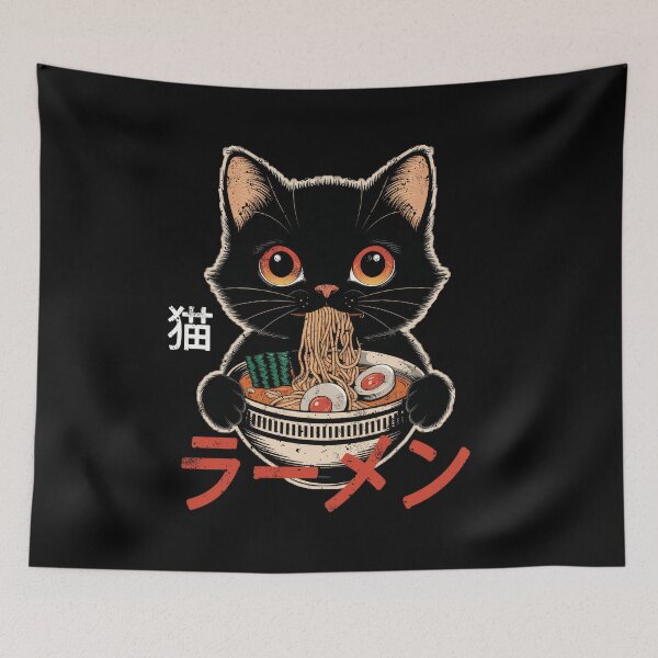 Aperçu de l'œuvre Chat Ramen Drôle Japonais Kawaii Vintage Graphique Hommes Anime créée et vendue par Flying Jake.
