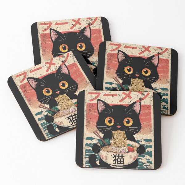 Aperçu de l'œuvre Affiche vintage japonaise drôle de chat ramen kawaii anime pour hommes créée et vendue par Flying Jake.