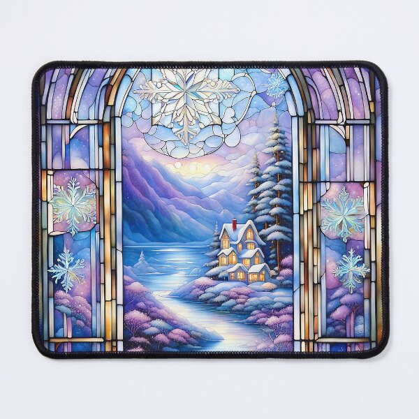 Item preview, Merry Christmas Stained Glass Window with Fantasy Winter Scene designed and sold by LaRoach Digital Arts.