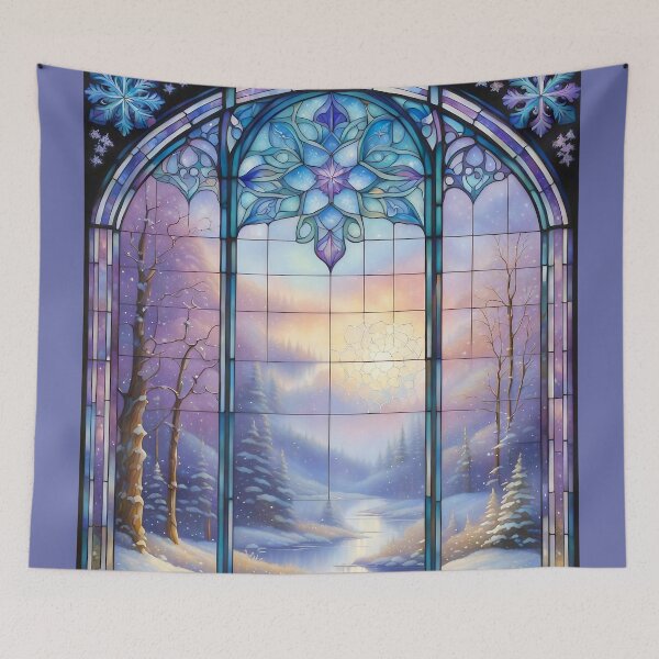 Item preview, Pretty Stained Glass Holiday Window with Colorful Winter Scene designed and sold by LaRoach Digital Arts.