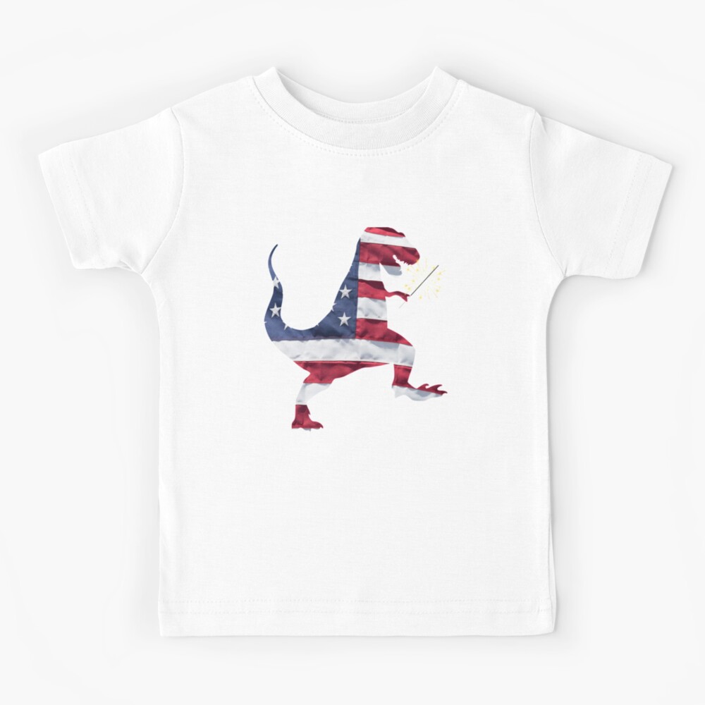 American Flag Patriotic T-Rex Dinosaur Fourth of July Design Kids T-Shirt