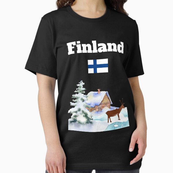 Aperçu de l'œuvre Voyage d'hiver finlandais, rennes enneigés, drapeau finlandais, souvenir de Finlande créée et vendue par Artstastic.