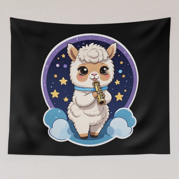 Item preview, Cute Llama Playing Flute under the Starry Night designed and sold by worldofwhisper.
