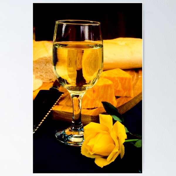 Item preview, Yellow Rose Wine Glass Cheese and Bread designed and sold by jklune.