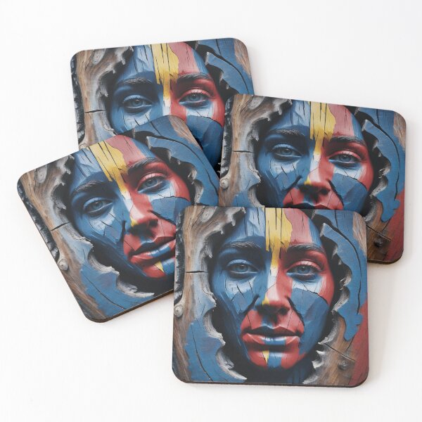 Item preview, Abstract Colorful Portrait of a Human Face on Wood Bark – Bold Brush Generative AI Art designed and sold by hjian8219.