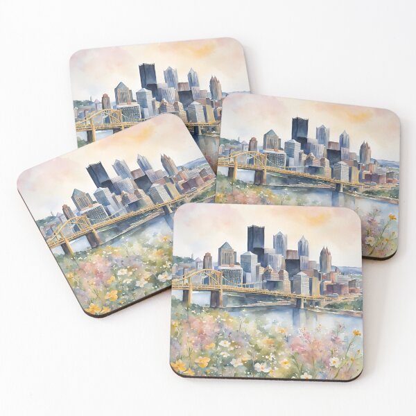 Item preview, Pastel Watercolor Flowers and Pittsburgh Skyline designed and sold by brookehend.
