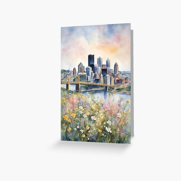 Item preview, Pastel Watercolor Flowers and Pittsburgh Skyline designed and sold by brookehend.