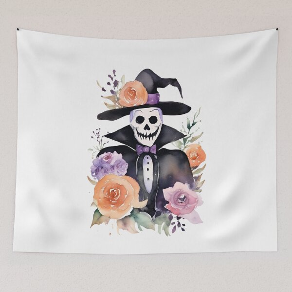 Item preview, Purple Halloween Skeleton with Pastel Watercolor Roses and Flowers designed and sold by brookehend.