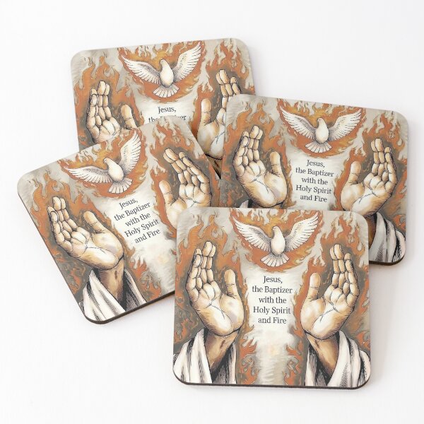 Item preview, Jesus the Baptizer with the Holy Spirit and Fire, Matthew 3:11, Hands of Jesus, Dove Art  designed and sold by Faithloveshop.