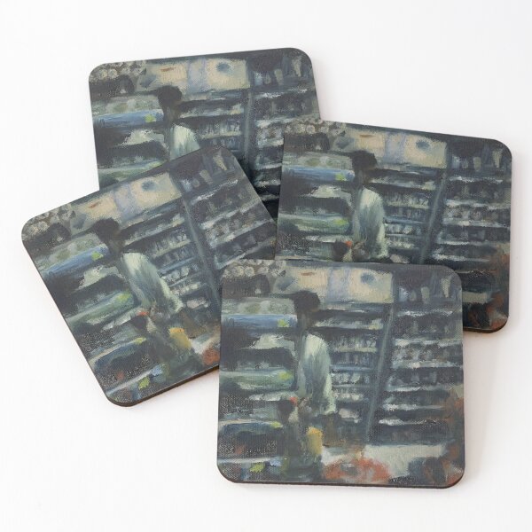 Item preview, Creepy man in convenience store - Oil painting designed and sold by maliafecteau.