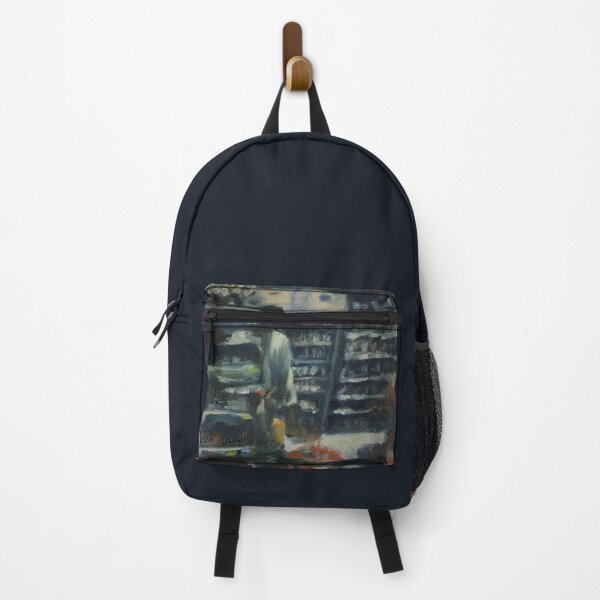 Item preview, Creepy man in convenience store - Oil painting designed and sold by maliafecteau.