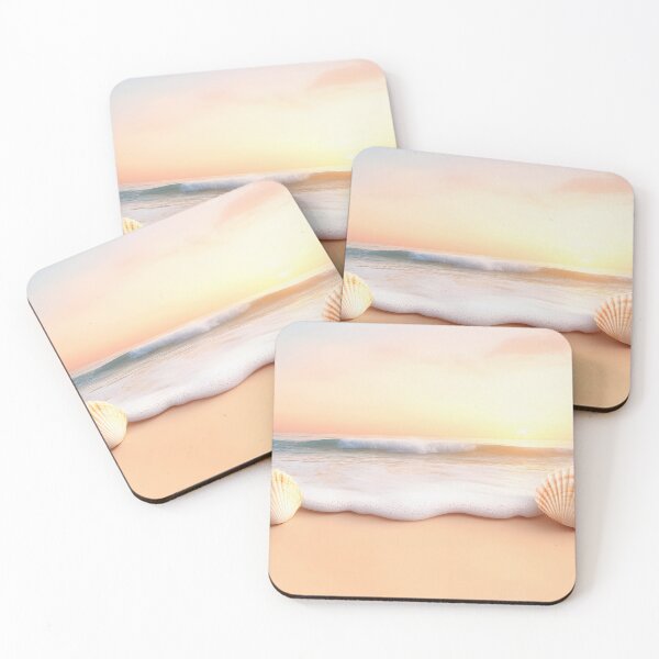 Item preview, A serene beach scene with seashells, gentle waves, and a pastel sunset, evoking a calming coastal atmosphere. designed and sold by Jayjaynaenae.