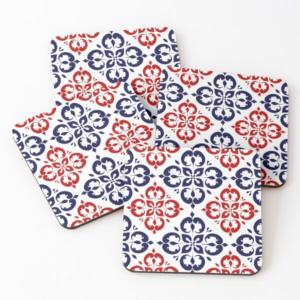 Item preview, Floral damask pattern design red and blue designed and sold by warangdesign.
