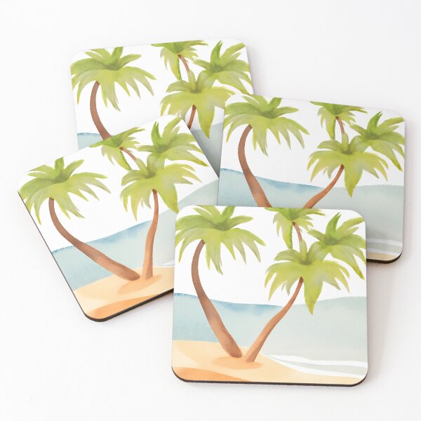 Item preview, Two palm trees are standing on a beach, with the ocean in the background designed and sold by PWDigitalArt.