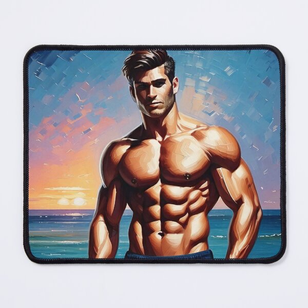 Item preview, Muscle Man at Beach designed and sold by ArtFactoryAI.