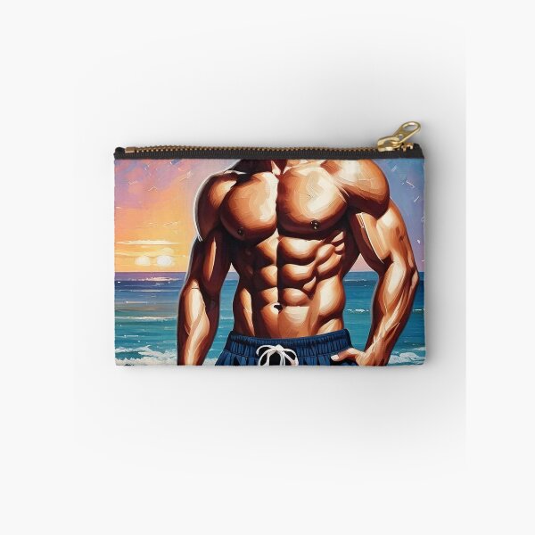 Artikelvorschau, Muskelmann am Strand entworfen und verkauft von ArtFactoryAI.