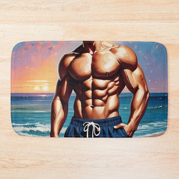 Item preview, Muscle Man at Beach designed and sold by ArtFactoryAI.