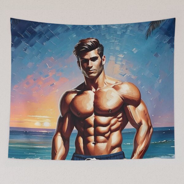 Item preview, Muscle Man at Beach designed and sold by ArtFactoryAI.