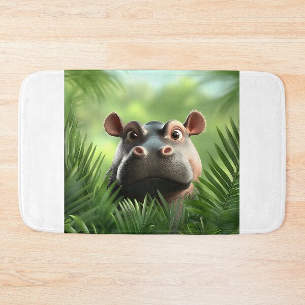 Item preview, A curious hippo peeks through lush greenery, showcasing its expressive features against a vibrant, serene background. designed and sold by Jayjaynaenae.