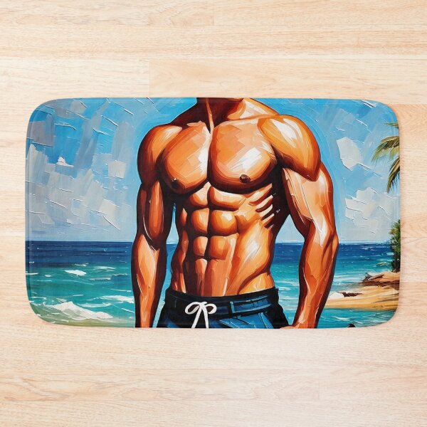 Item preview, Muscle Man at Beach designed and sold by ArtFactoryAI.