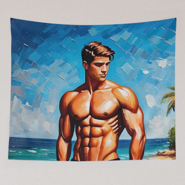 Item preview, Muscle Man at Beach designed and sold by ArtFactoryAI.