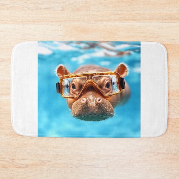 Item preview, A playful hippo swimming underwater in goggles, showcasing its curious expression amidst a vibrant aquatic environment. designed and sold by Jayjaynaenae.