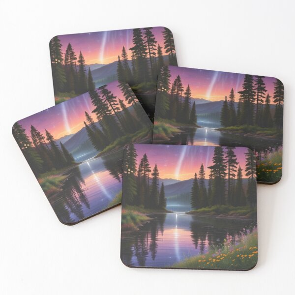 Item preview, a tranquil night where a canopy of stars twinkles above, their reflections dancing on a nearby lake. designed and sold by AntonEssentials.