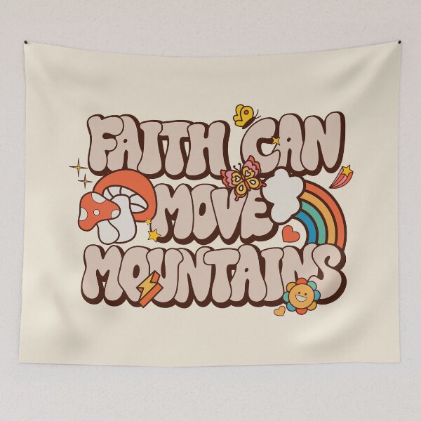 Aperçu de l'œuvre Faith Can Move Mountains Retro Groovy Rainbow Scripture créée et vendue par Lillyamstronger.