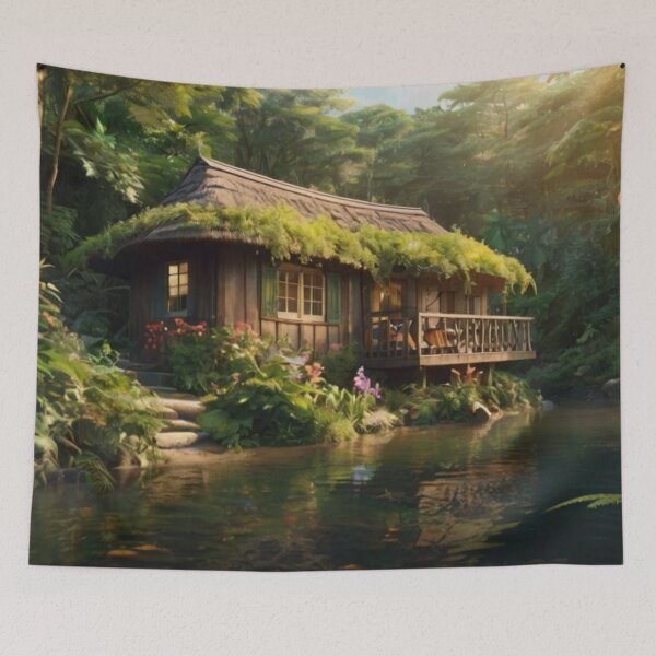 Item preview, Cottage Amidst Rainforest and River designed and sold by BlareBlare.