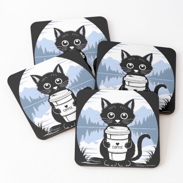 Item preview, black cat with coffee designed and sold by JoraArt.
