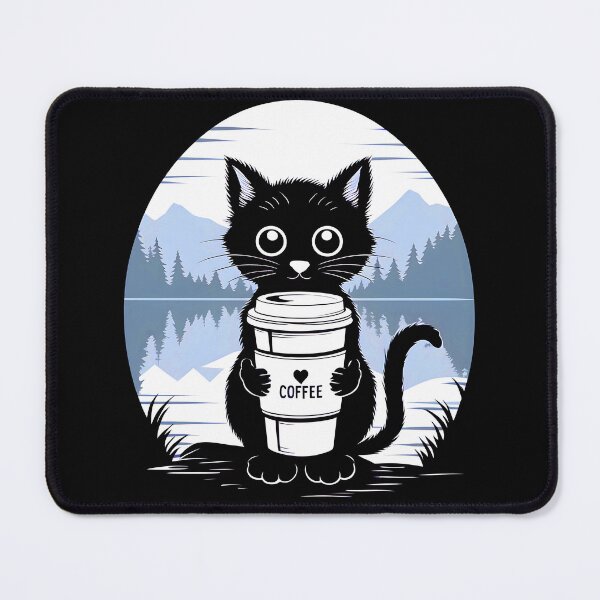 Item preview, black cat with coffee designed and sold by JoraArt.