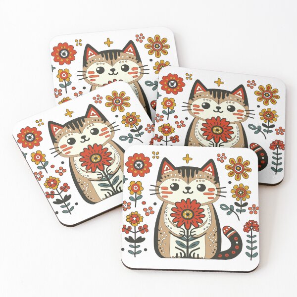 Item preview, KittyKat - Cut Smiley Cat with Flowers designed and sold by KittyKatCats.