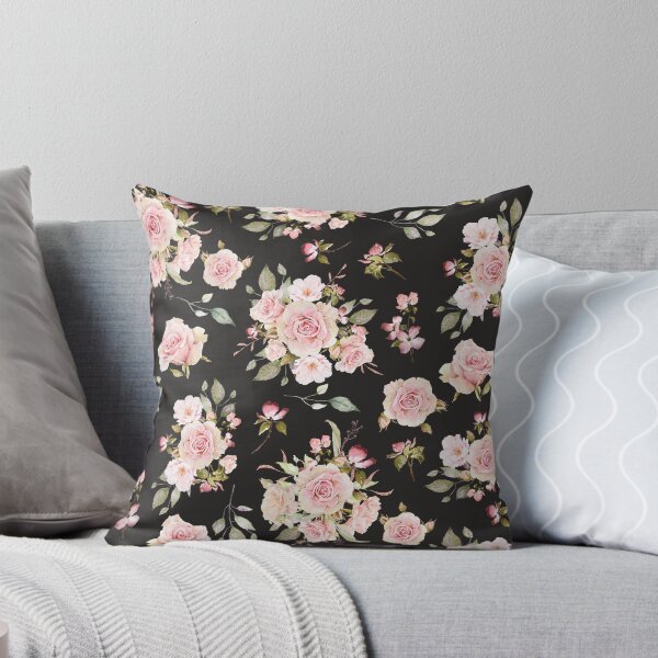 Aperçu de l'œuvre Motif floral aquarelle rose rose fleurs noir créée et vendue par Nature Hues.