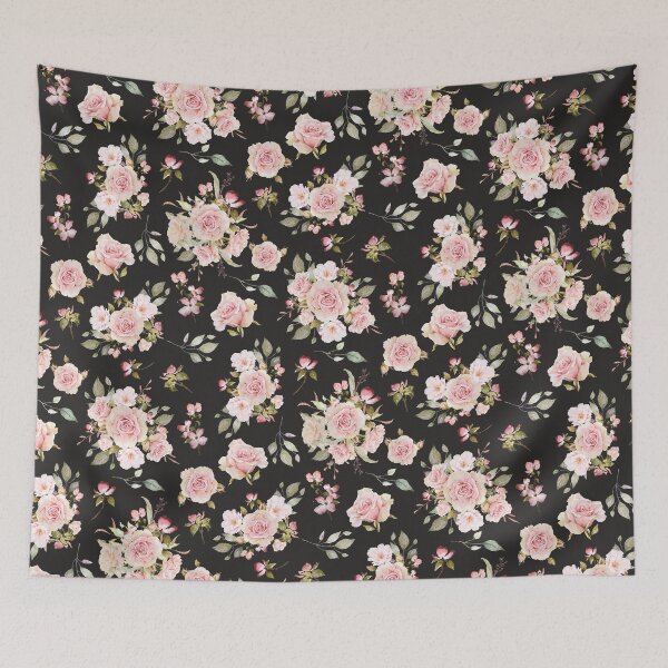 Item preview, Watercolor Pink Rose Flowers Floral Pattern Black designed and sold by Nature Hues.