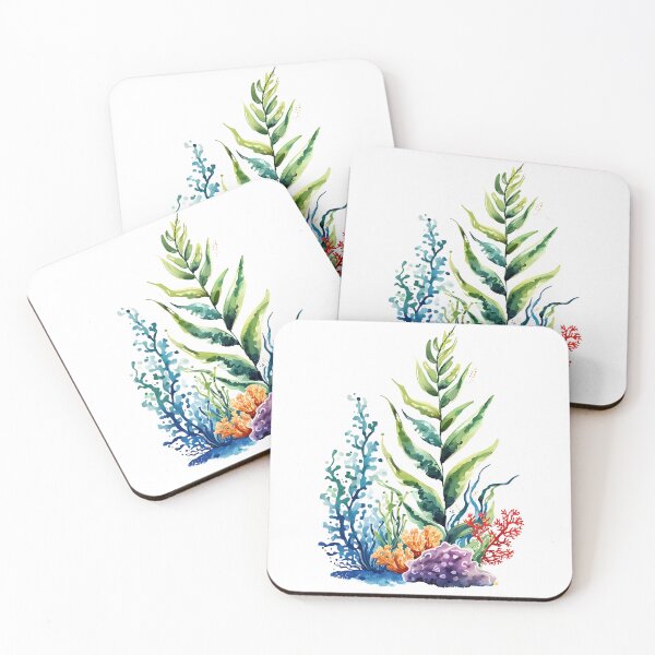 Item preview, Multicolored algae with corals in watercolor designed and sold by SeaSoulArt.