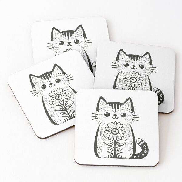 Item preview, KittyKat - Cut Smiley Cat with Flowers designed and sold by KittyKatCats.