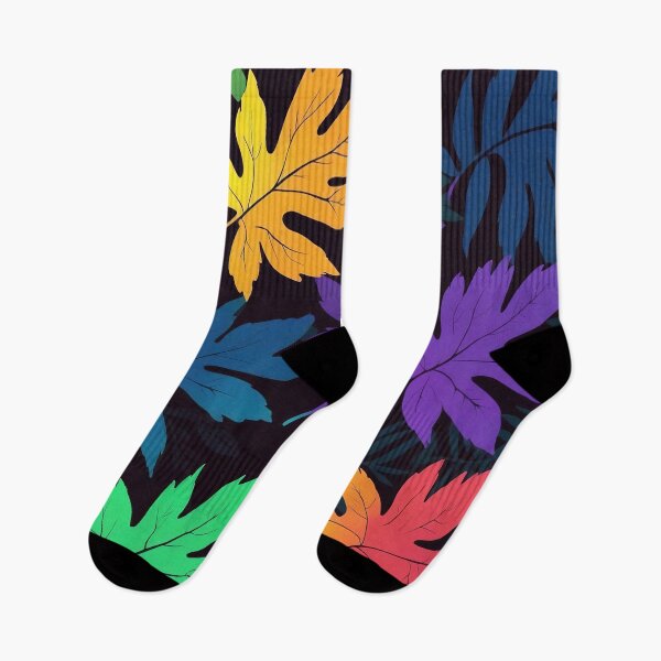 Item preview, Hojas multicolores sobre fondo botánico oscuro designed and sold by ArtComixHaven.