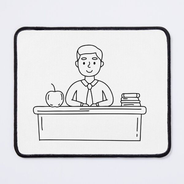Item preview, a male teacher sitting with apple and book on table designed and sold by rasagamastore.