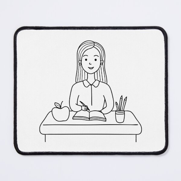 Item preview, a female teacher sitting with apple and book on table designed and sold by rasagamastore.