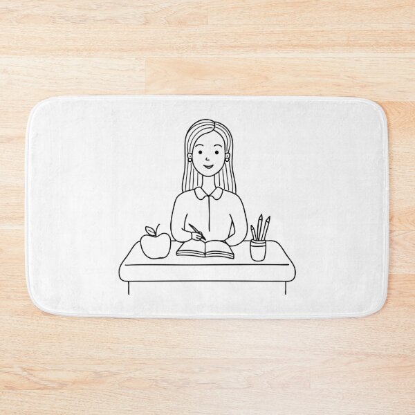 Item preview, a female teacher sitting with apple and book on table designed and sold by rasagamastore.