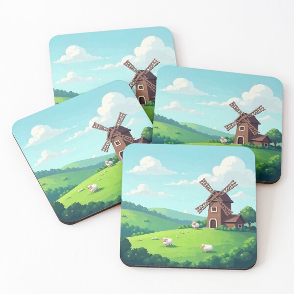 Item preview, Pixel Windmill on the Rolling Hills designed and sold by NaturePixel.