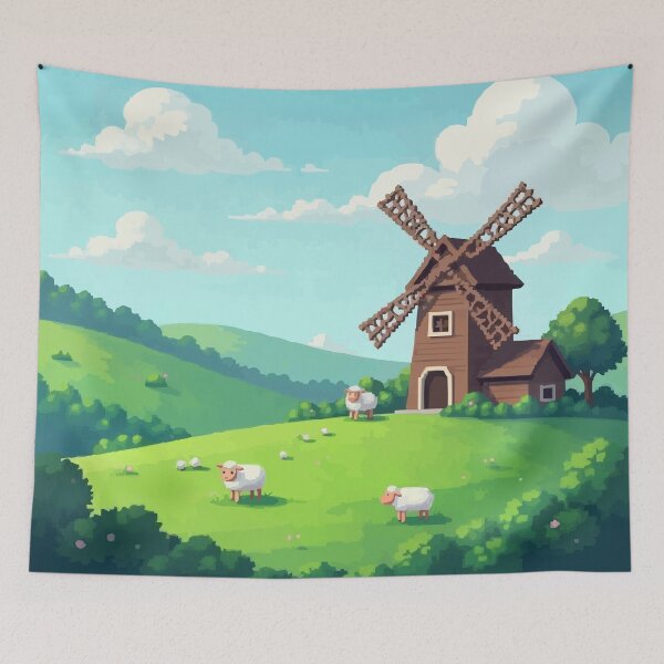 Item preview, Pixel Windmill on the Rolling Hills designed and sold by NaturePixel.