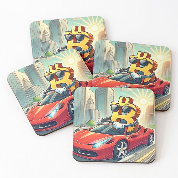 Item preview, Bitcoin Driving a Ferrari - Fun Crypto Cartoon designed and sold by mkzmerch.