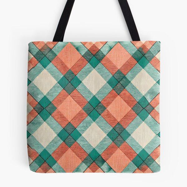 Item preview, Geometric Plaid Fabric Pattern in Coral and Teal designed and sold by aminz4.
