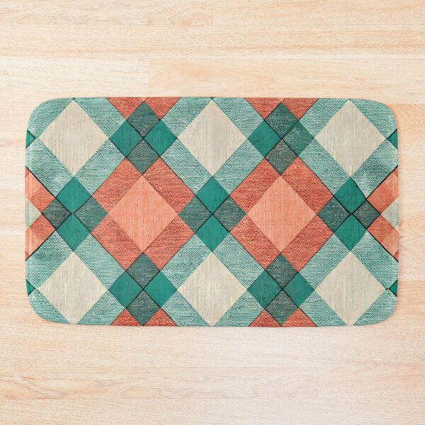 Item preview, Geometric Plaid Fabric Pattern in Coral and Teal designed and sold by aminz4.