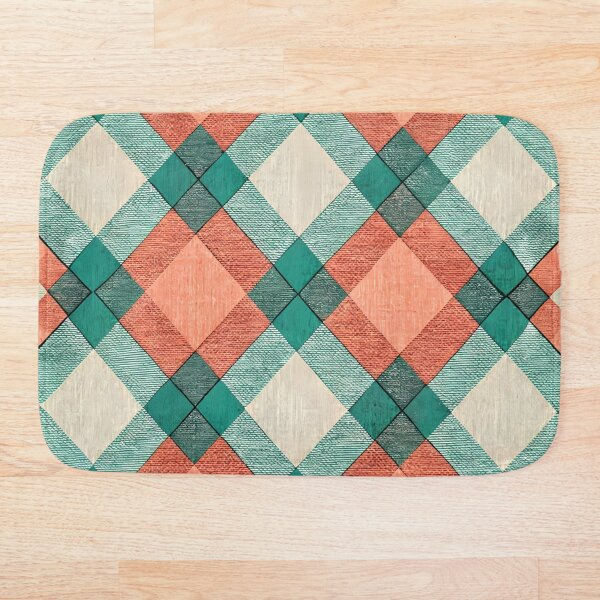 Item preview, Geometric Plaid Fabric Pattern in Coral and Teal designed and sold by aminz4.