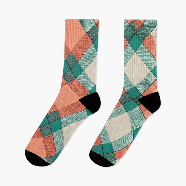 Item preview, Geometric Plaid Fabric Pattern in Coral and Teal designed and sold by aminz4.